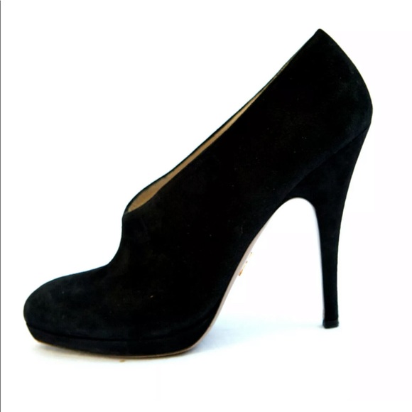 Prada Shoes - Prada Round Toe Black Suede Bootie 5” High Heel M1